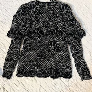 ZARA Black Lace Ruffle Long Sleeve Top Women’s Size S Good Condition